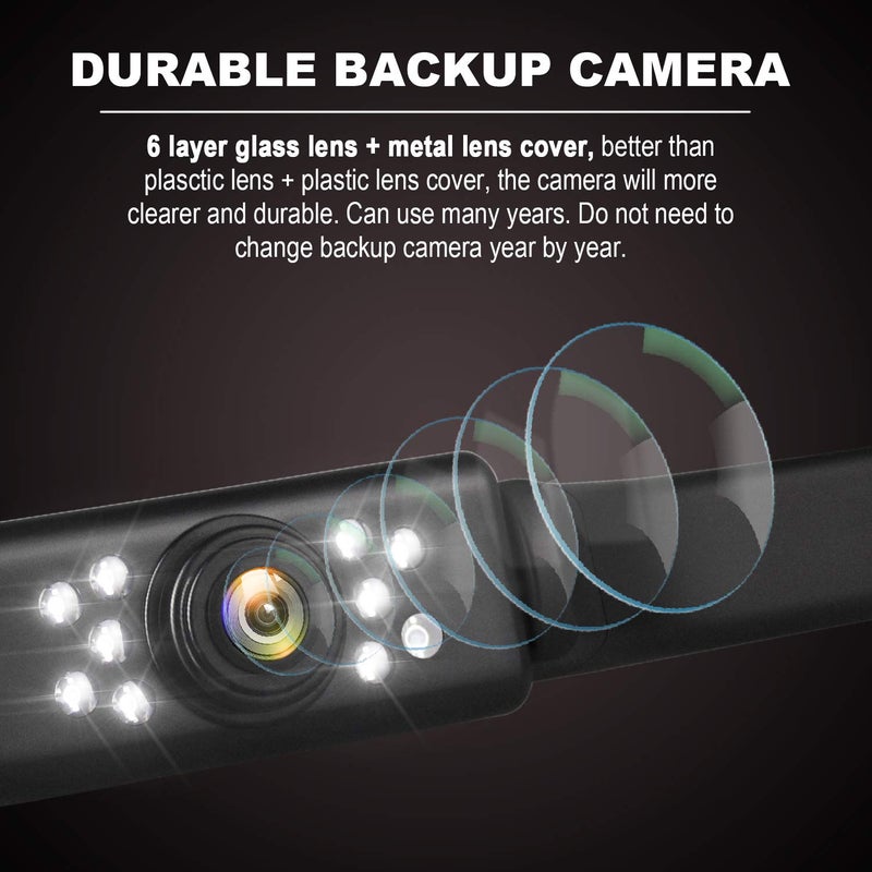 GLK Car Backup Camera HD Night Vision Rear View Camera License Plate Camera with 9 LED Lights, Font & Rear Camera, Wide View Angle, IP69K Waterproof Reverse Camera for Cars,SUV,Trucks,RV, Pickup - Image 3